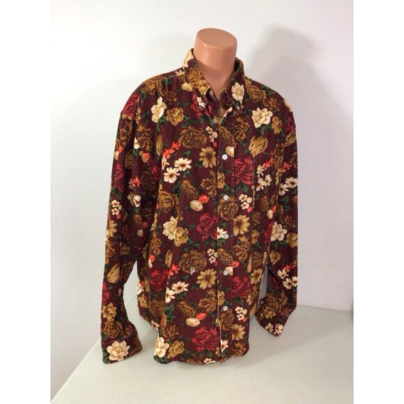 Fall Floral Corduroy Shirt Button Front Womens XL - Picture 3 of 7